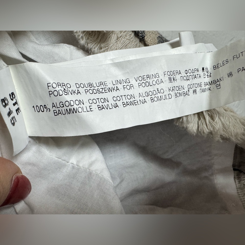 Zara  100% Cotton Shirred Waist Navy Cream Plaid A-Line Skirt Fray Hem Size‎ Med - Picture 3 of 6